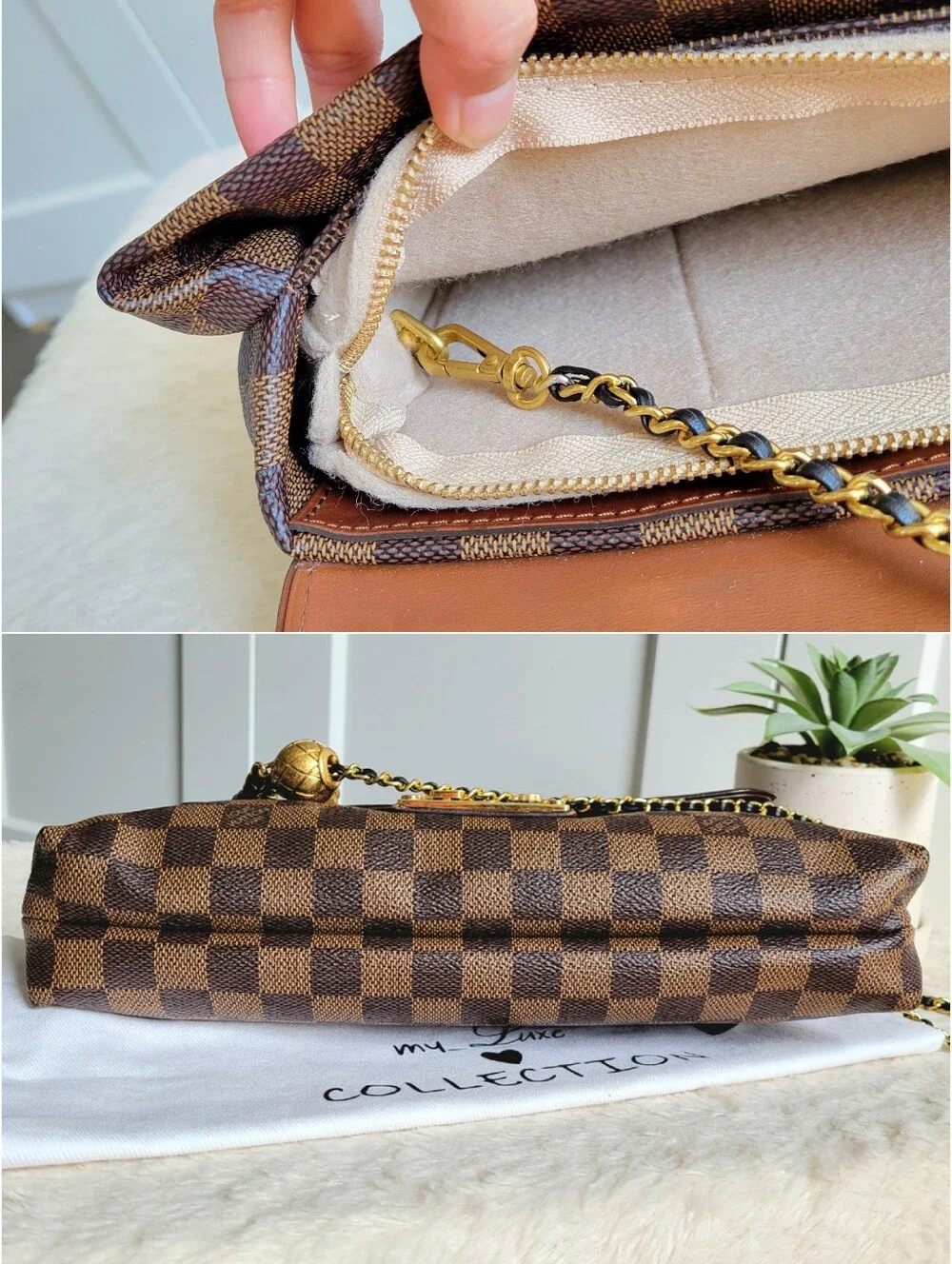 Louis Vuitton Ascot Damier Ebene Shoulder Crossbody Bag with Gold Hardware